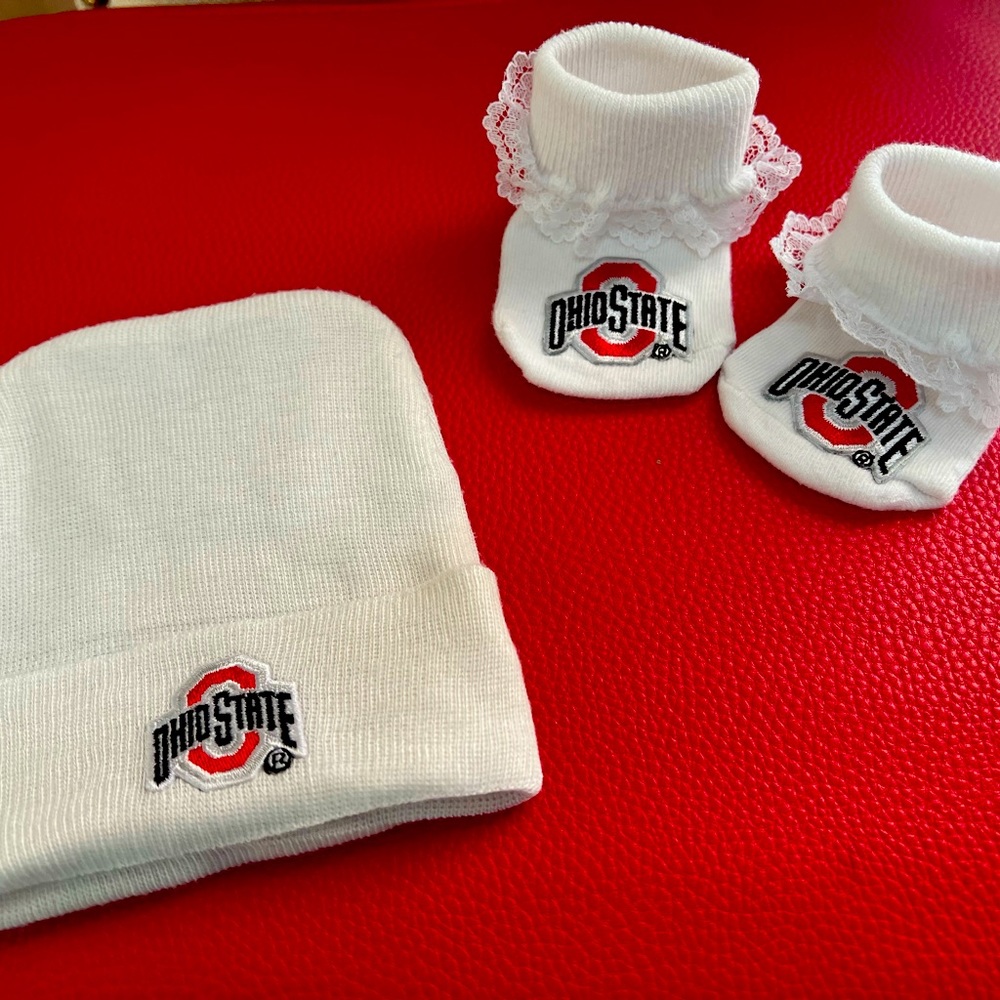 Ohio State University Baby hat and booties set